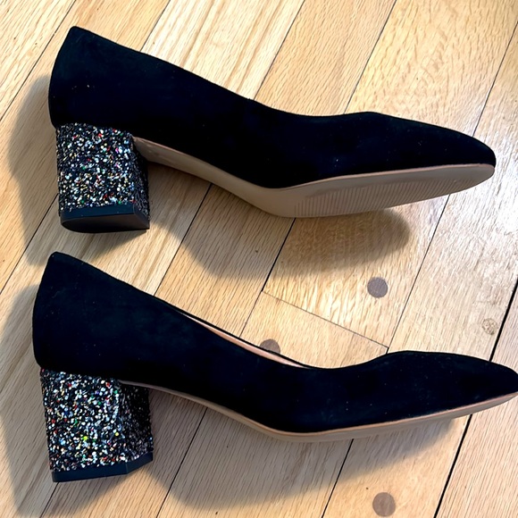 J. Crew Bryn black suede glitter block heels excellent condition - Picture 2 of 8